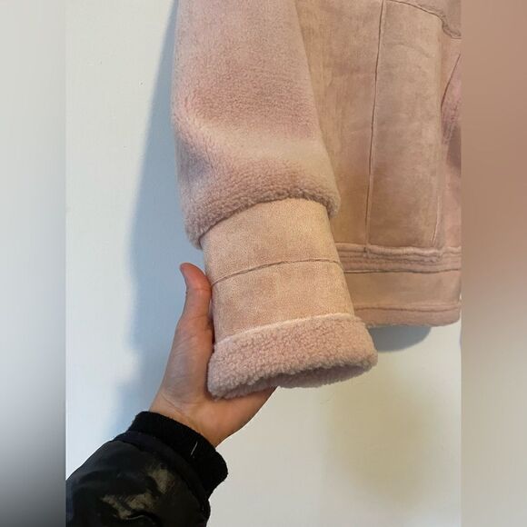 APPARIS Anne Faux-Shearling Moto-Style Jacket Pink - Picture 11 of 14